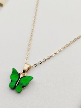 Butterfly Gold Plate Chain Necklace with Green Butterfly Pendant